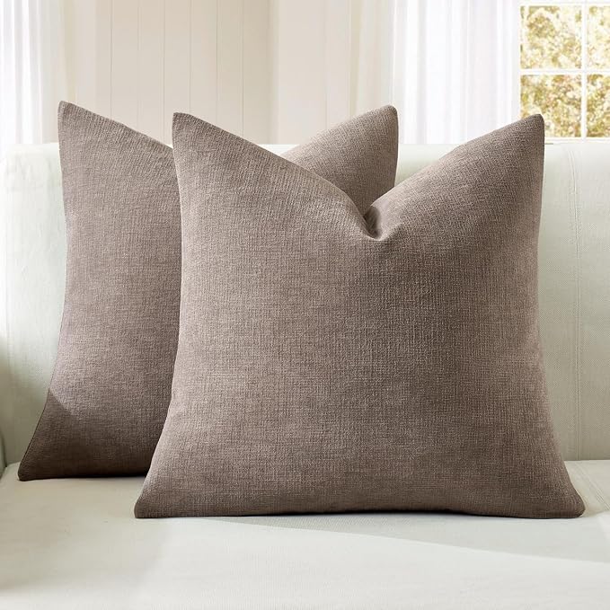 MIULEE Brown Chenille Couch Throw Pillow Covers, 18x18 | Set of 2, Modern by MIULEE