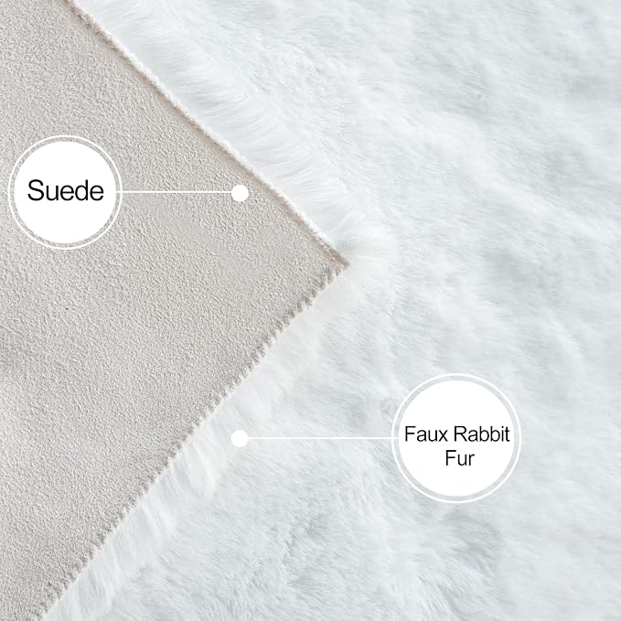 ORINOVA White Faux Fur Round Rug 4ft Fluffy Rabbit Fur Rug Machine Washable - Image 7