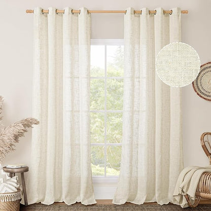 Linen Sheer Curtains 96 inches Long 2 Panel Set, Light Filtering Neutral Living by LAMIT
