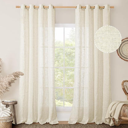 Cream Ivory Linen Semi Sheer Curtains 84 inch Length - Image 2