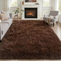 Area Rug Living Room Bedroom: 4x6 Fluffy Plush Shag Carpet Brown | by Luxturiy