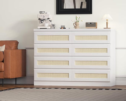 47 Inch Rattan 8 Drawer Dresser, Modern Farmhouse Chest of Drawers, Tv Stand - Image 3