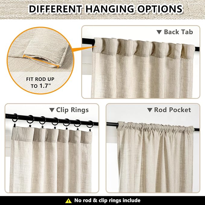 MYSKY HOME Boho Curtains Farmhouse Living Room Curtain Drapes, Light Filtering - Image 3