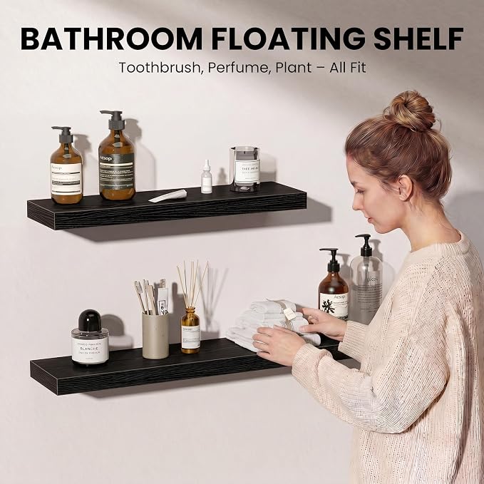 Fun Memories Floating Shelves for Wall, 24 Inch Set of 2 Rustic Wood Wall - Image 3