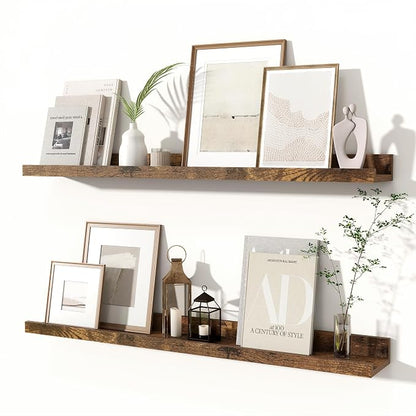 Fun Memories Picture Ledge Shelves Set of 2, 32 Inch Rustic Wall Mounted by FunMemories