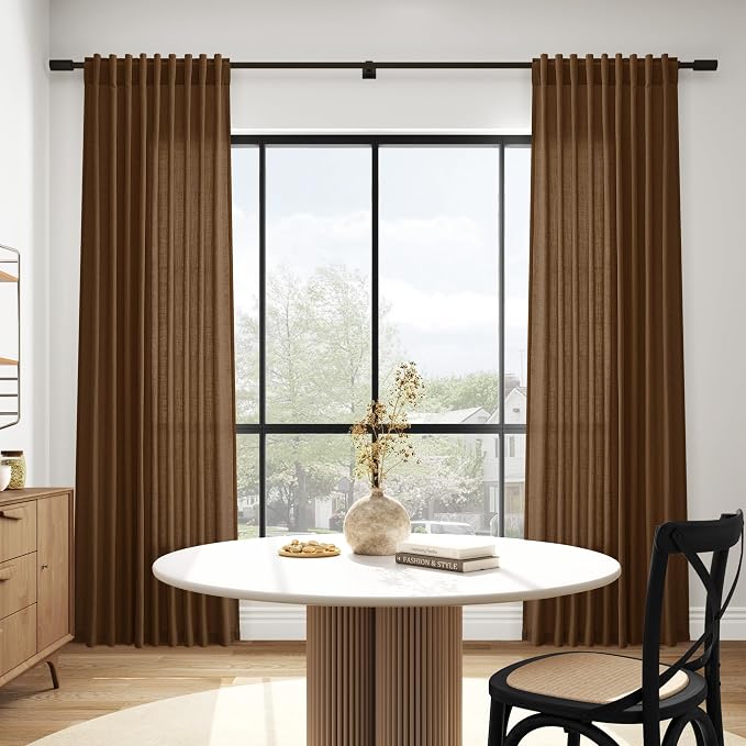 Tobacco Brown Linen Curtains 120 Inch Extra Long - Image 6