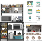 Kitchen Bakers Rack with Baskets and Power Outlet,5-Tier Kitchen Utility Storage Shelf with Hooks, Microwave Oven Stand Rack,Vintage Grey Free Standing Kitchen Shelf
