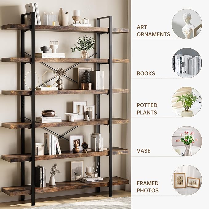 OtterOasis Heavy Duty 6-Tier Industrial Bookcase, 120lbs Shelf Capacity - Image 3