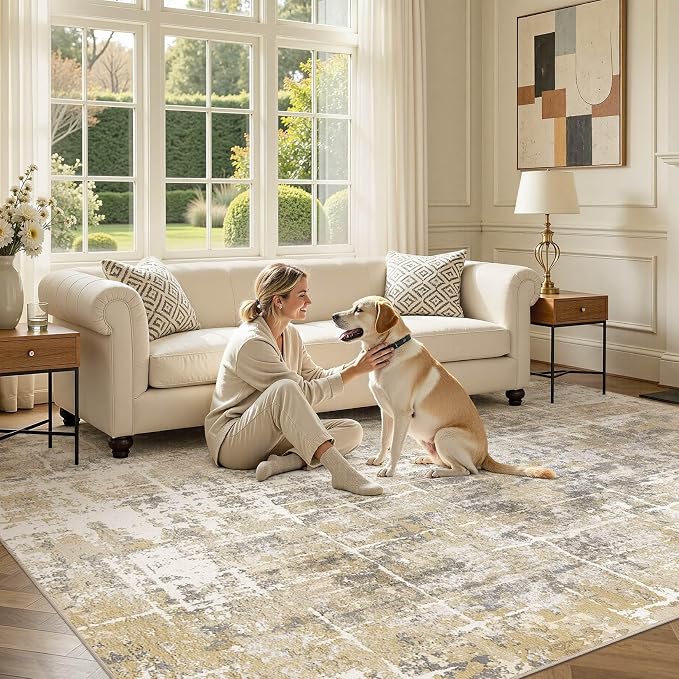 DMOYEST Area Rug Living Room Rugs 8x10 Washable Abstract Carpet | Neutral - Image 6