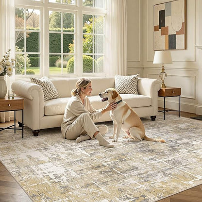 DMOYEST Area Rug Living Room Rugs 9x12 Washable Abstract Carpet | Neutral - Image 6