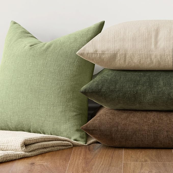 MIULEE Sage Green Chenille Couch Euro Throw Pillow Covers, 22x22 | Set of 2 - Image 7