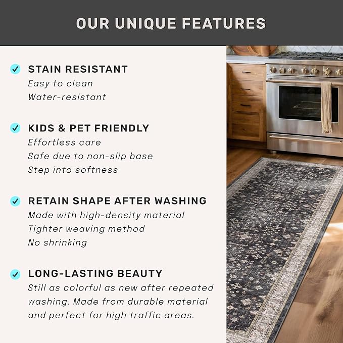 Black Farmhouse Washable 7x10 Area Rugs - Image 7