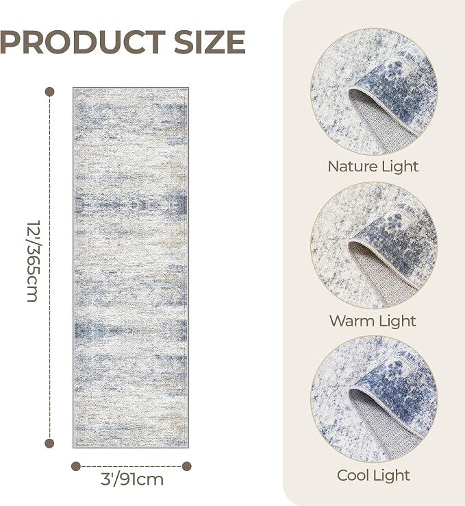 3x12 Runner Rug Non Slip, Washable Hallway Runner Rug, Living Room, Long Rug - Image 2