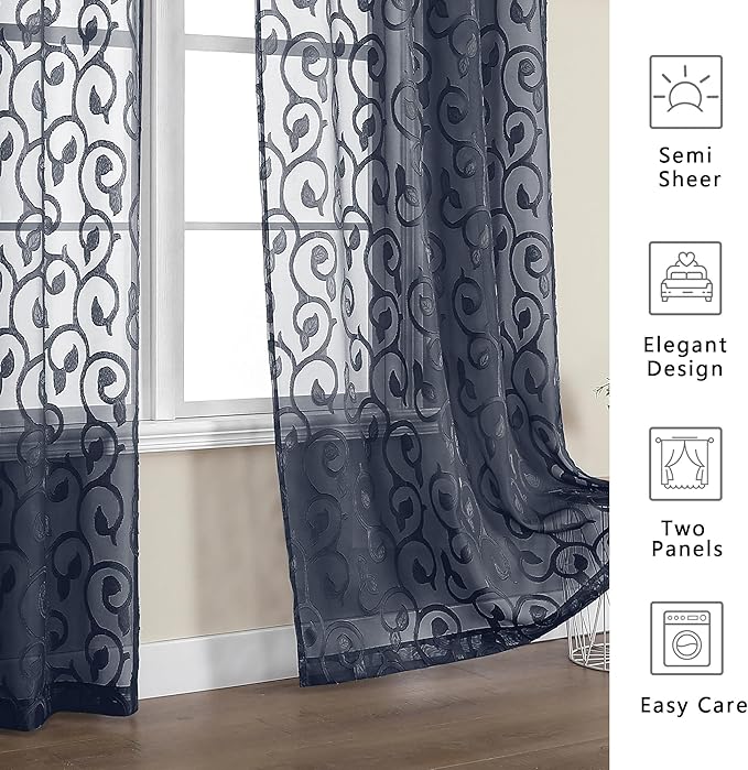 Furman Semi Sheer Curtains 54 inch Length 2 Panels Set, Light Filtering Clip - Image 6