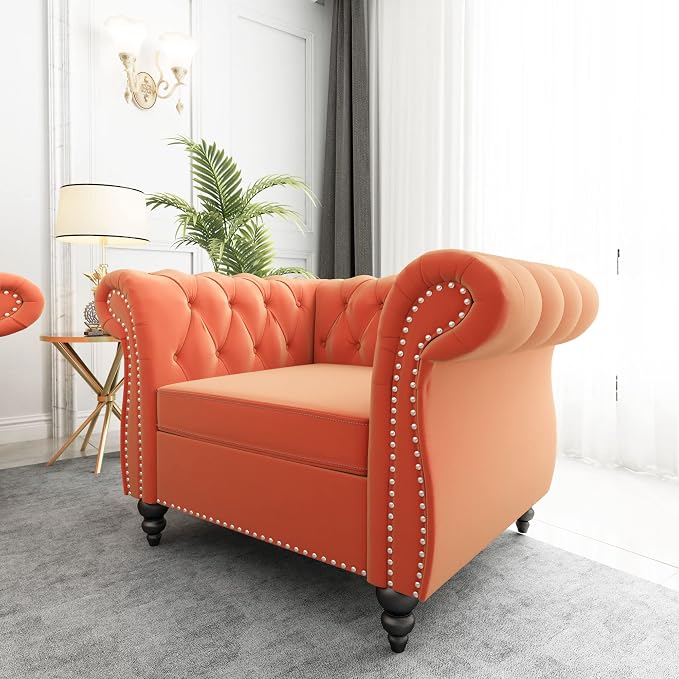 ORRD 2 Piece Living Room Set, Velvet Chesterfield Sofa Loveseat Couch Chair - Image 4