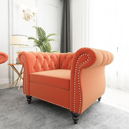 ORRD 2 Piece Living Room Set, Velvet Chesterfield Sofa Loveseat Couch Chair - Image 4