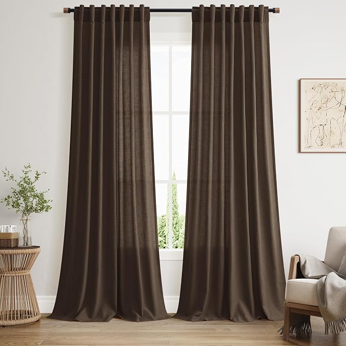 Chocolate Linen Blend Light Filtering Back Tab Curtains 102 Inches Long by Nanspring
