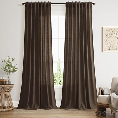 Chocolate Linen Blend Light Filtering Back Tab Curtains 102 Inches Long by Nanspring