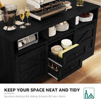 YITAHOME Buffet Cabinet with Drawers, 59" Large Sideboard Buffet Storage Cabinet with Shelves and Doors, Modern Farmhouse Coffee Bar Station Wood Kitchen Table for Kitchen, Dining Room, Black