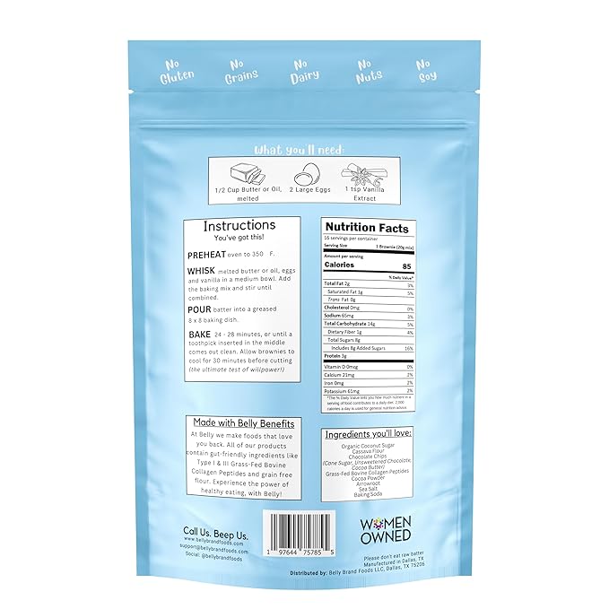 Belly Brownie Mix with Collagen Protein | High-Protein | Fudgy Brownies | Grain-Free Dairy-Free Nut-Free | Healthy Snacks For Adults & Kids | Women-Owned Business | 11.4 oz | 3 Pack