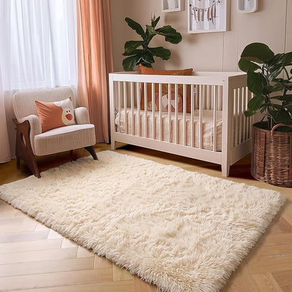 Amdrebio Beige Boho Furry Small Area Rug 3x5 - Image 7