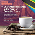 Tanzanian Peaberry Coffee Beans - Single Origin Medium Light Roast, Roasted To Order Whole Bean Coffee Specialty Grade, Fair Trade and Non-GMO, Floral and Fruity Notes - 5LB