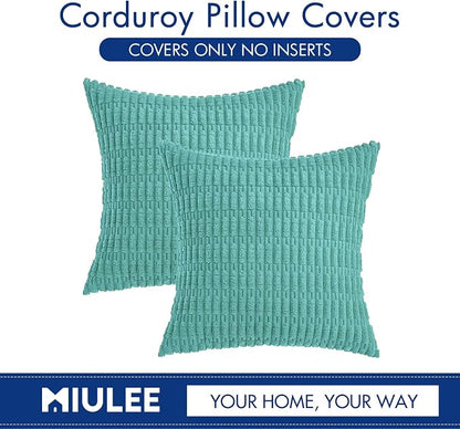 MIULEE Corduroy Decorative Throw Pillow Covers 20x20 Aqua Green Pack of 2 | - Image 6