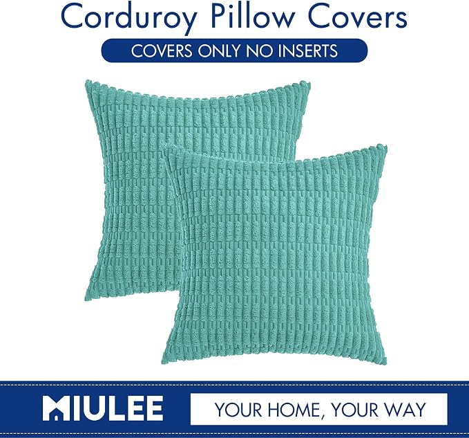MIULEE Corduroy Decorative Throw Pillow Covers 18x18 Aqua Green Pack of 2 | - Image 6