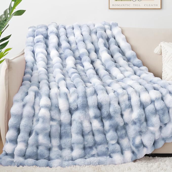 Luxury 1000GSM Rabbit Faux Fur Blanket, Super Heavy Warm Cozy Brown Blankets - Image 4