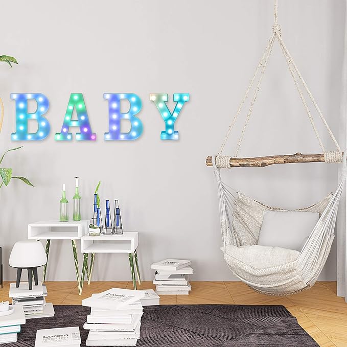 Foaky Colorful LED Letter Lights with Remote,Marquee Light Up Letters Sign for Night Light Wedding/Birthday Party Battery Powered Christmas Lamp Home Bar Decoration(E)
