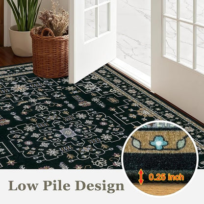 Round Area Rug for Living Room: 8ft Washable Rug for Bedroom Black | Vintage - Image 8