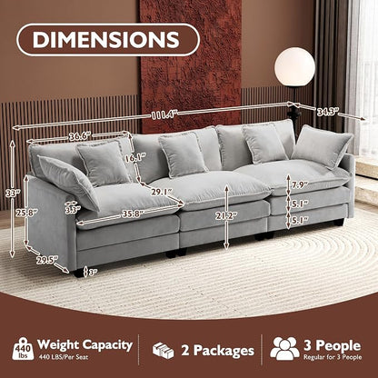 Ihanherry 111.4 Inch 3-Seater Cloud Sofa, Modular Sectional Couch, Modern Deep - Image 5