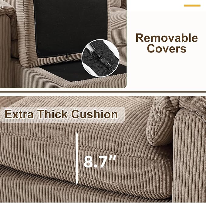 HAOMARKETS Corduroy Sofa Set, Upholstered Ottoman, Loveseat Set of 2, and - Image 3