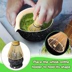 Matcha Set, 6 Pcs Matcha Whisk Set with 20 oz Bowl, Bamboo Whisk for Matcha Tea, Matcha Bowl, Ceramic Matcha whisk Holder, Stainless Sifter and Scoop - Gift for matcha kit Lovers（Black）