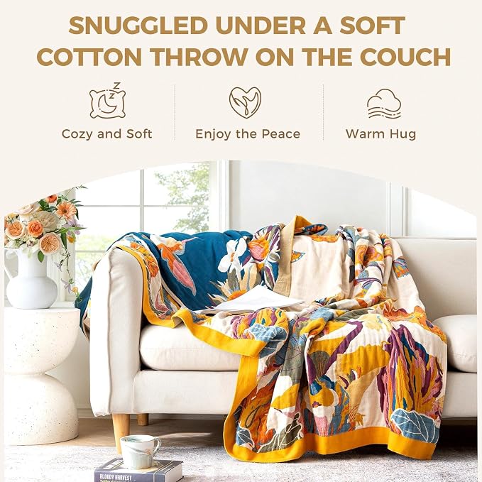 LUTBM Queen Throw Blanket for Bed 100% Cotton Boho Breathable Soft Quilt - Image 4