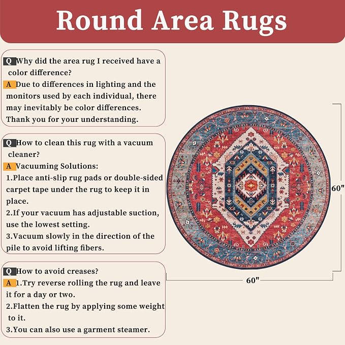 SERISSA 5ft Washable Non Slip Round Round Boho Area Rug - Image 2