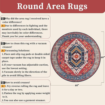 SERISSA 5ft Washable Non Slip Round Round Boho Area Rug - Image 2