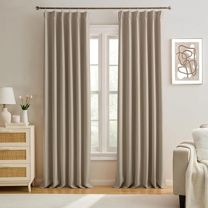 Pinch Pleated Window Curtain Panels 138 Inches Long Light Blocking Solid by KEQIAOSUOCAI