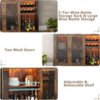 Loomie Wine Bar Cabinet with LED Lights, Industrial Coffee Bar with 3 Storage Compartments & Wine Rack &Glass Holder,Sideboard Buffet for Liquor and Glasses,Liquor Cabinet,Rustic Brown