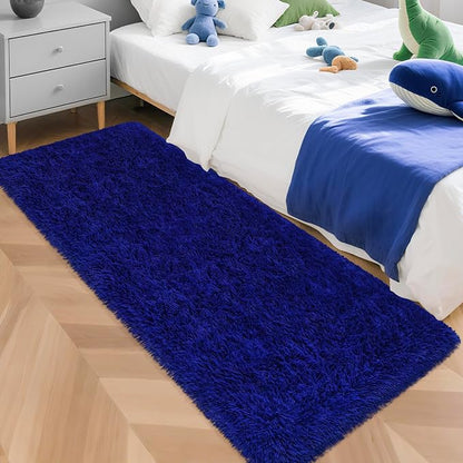 Blue Runner Rug for Bedroom Navy Blue 2x5ft Fluffy Area Rug Bedside Runner Rug - Image 3