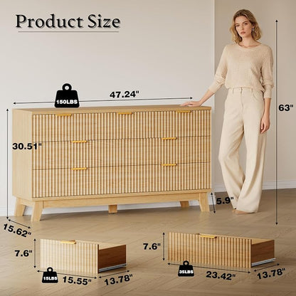 BORNOON Fluted 7 Drawer Dresser, 47.2" Wide Modern Boho Chest of Drawers - Image 2