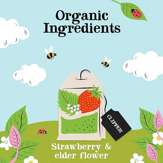 Clipper Tea Strawberry & Elderflower Herbal Tea – Caffeine Free, USDA Organic, Great Hot or Iced – Refreshingly Fruity, Natural, Fair & Delicious – 200 Tea Bags