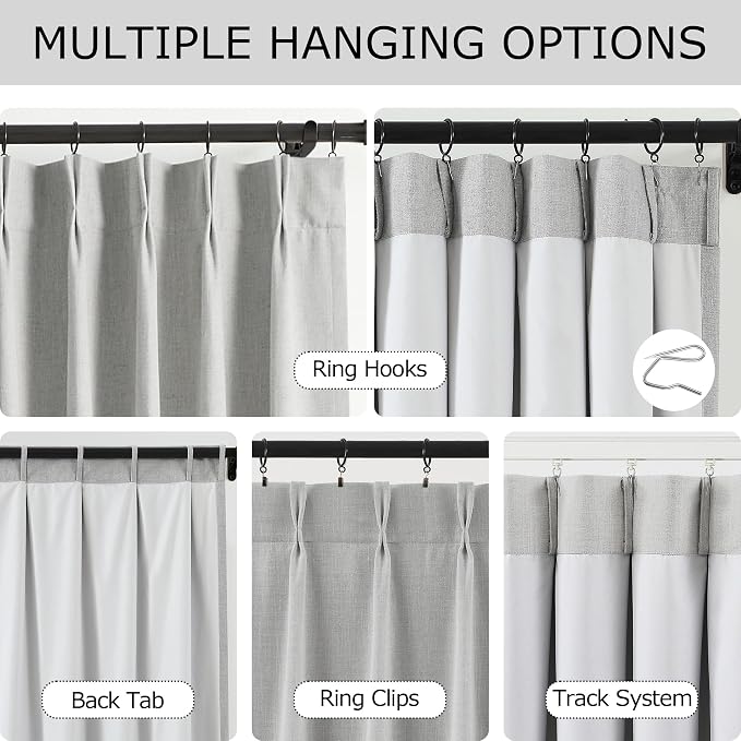 Vision Home Light Gray Pinch Pleated Full Blackout Curtains Linen Blended 60" - Image 4