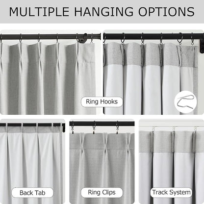 Vision Home Light Gray Pinch Pleated Full Blackout Curtains Linen Blended - Image 4