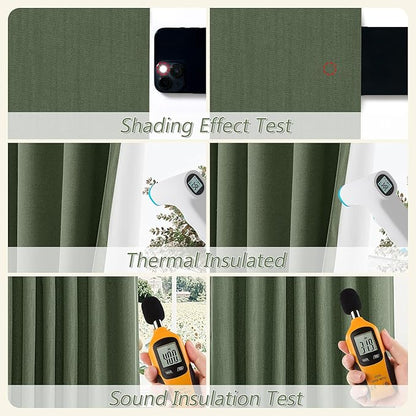 Olive Green 100% Blackout Curtains 102 Inch Length 2 Panels Set - Image 5