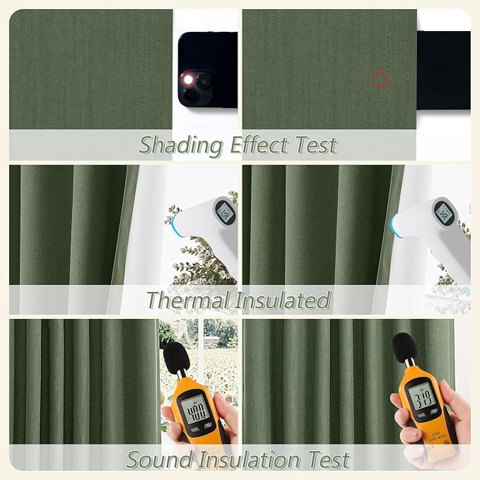 Olive Green 100% Blackout Curtains 84 Inch Length 2 Panels Set - Image 5