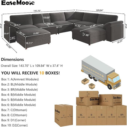 EASE MOOSE Oversized Sectional Modular Sofa, Large U Shape Sectional Couch Wide - Image 3