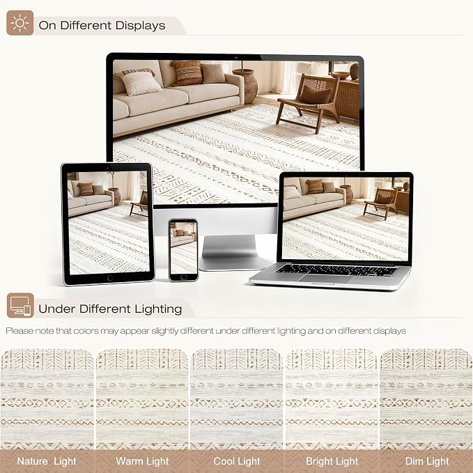 cotiled 10x10 Area Rugs Washable Boho Living Room Rug Brown/Cream | Solve - Image 8