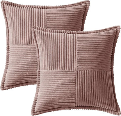 MIULEE Blush Pink Corduroy Decorative Euro Sham Pillow Covers 24x24 Inch - Image 6