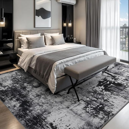 Rugflix 4x6 Area Rugs for Living Room, Washable Black Grey Dark Large Rug | - Image 2